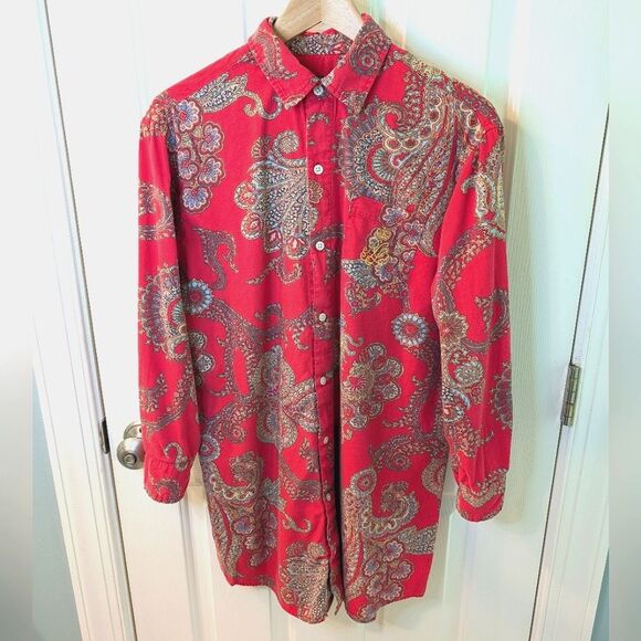 Lauren Ralph Lauren Paisley Sleep Shirt Button Front Red Small - Picture 10 of 10